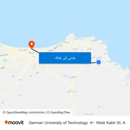 Wadi Kabir St. A to German University of Technology map