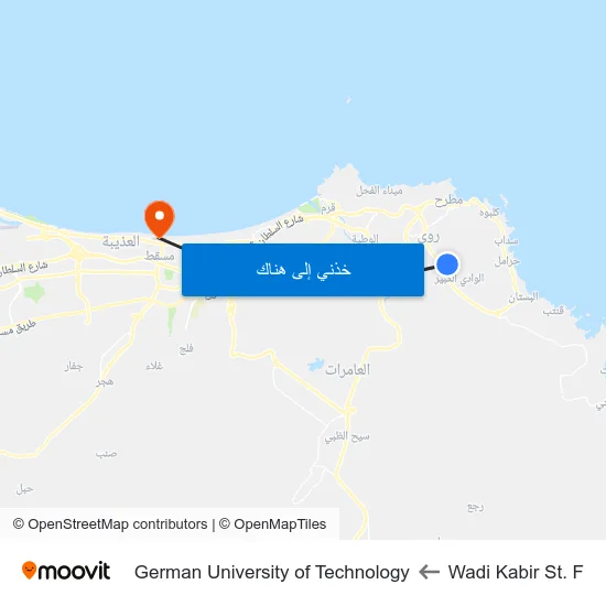 Wadi Kabir St. F to German University of Technology map