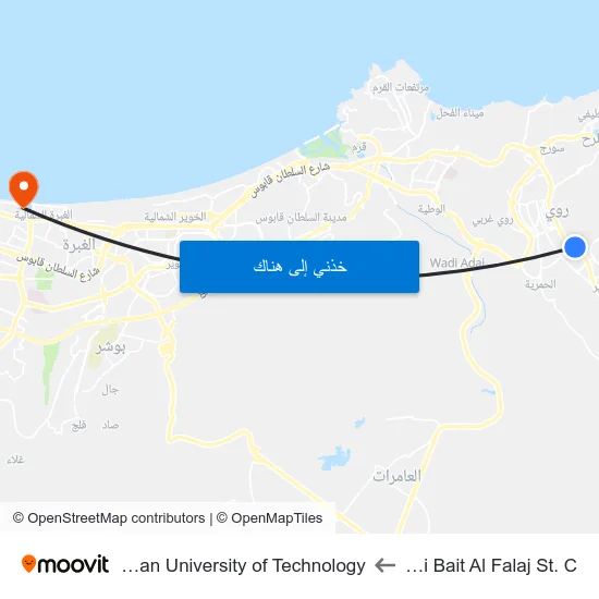 Ruwi Bait Al Falaj St. C to German University of Technology map