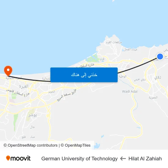 Hilat Al Zahiah to German University of Technology map