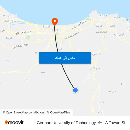 A Tawun St. to German University of Technology map