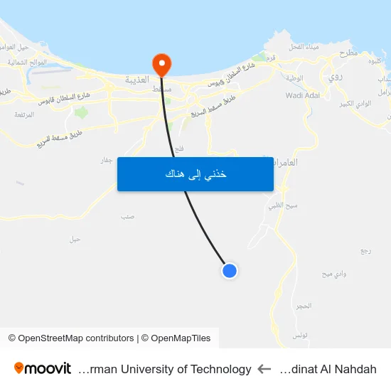 Madinat Al Nahdah to German University of Technology map