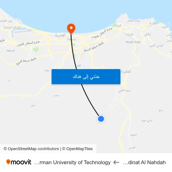 Madinat Al Nahdah to German University of Technology map