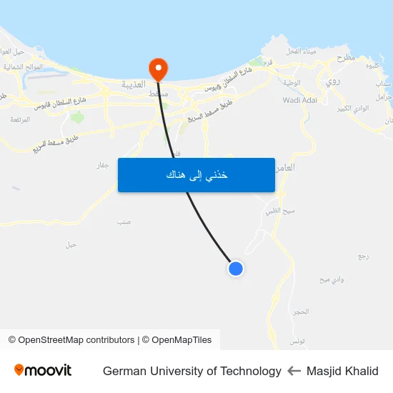 Masjid Khalid to German University of Technology map