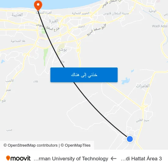 Wadi Hattat Área 3 to German University of Technology map