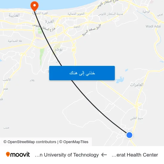 Al Amerat Health Center to German University of Technology map