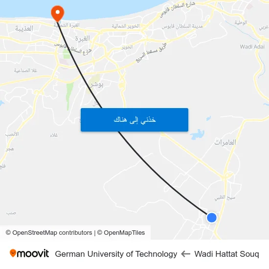 Wadi Hattat Souq to German University of Technology map