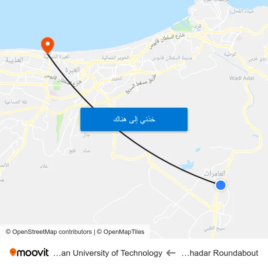 Al Akhadar Roundabout to German University of Technology map