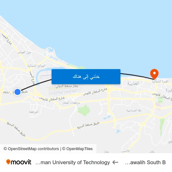 Al Mawalih South B to German University of Technology map