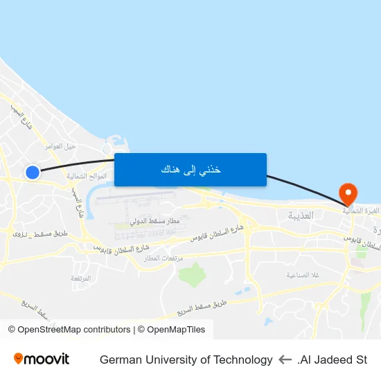 Al Jadeed St. to German University of Technology map