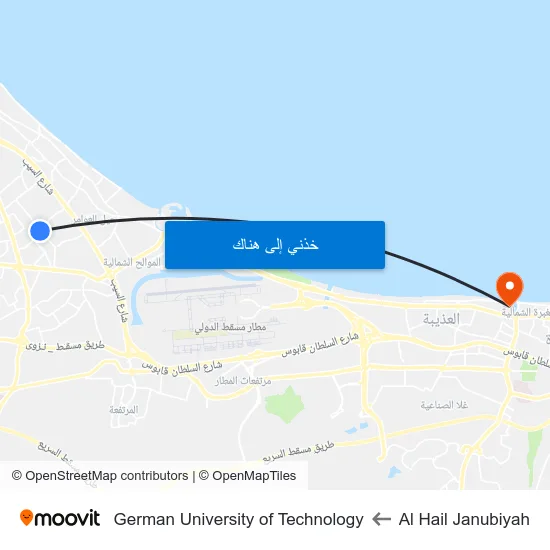 Al Hail Janubiyah to German University of Technology map