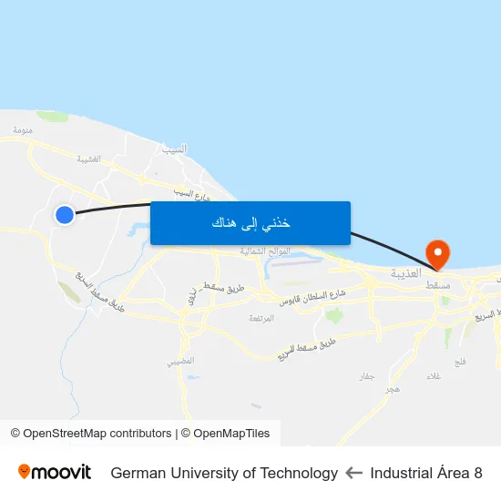 Industrial Área 8 to German University of Technology map