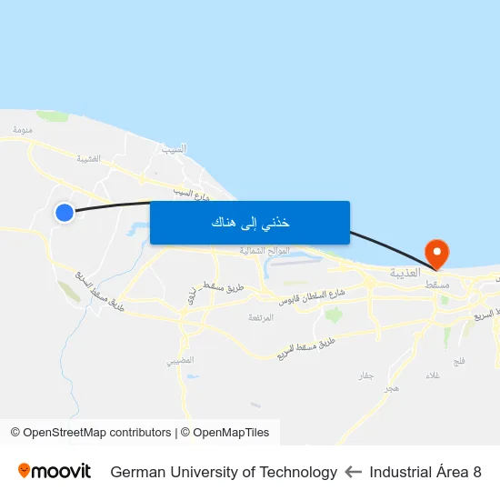 Industrial Área 8 to German University of Technology map