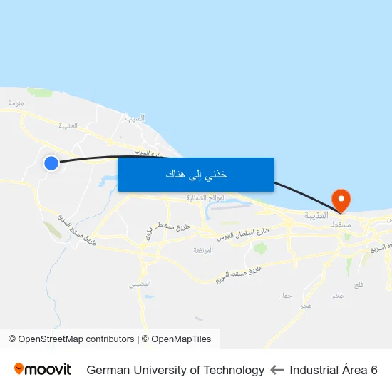 Industrial Área 6 to German University of Technology map