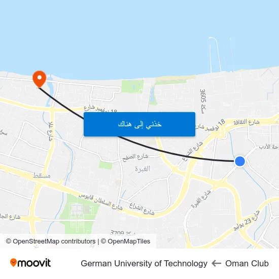 Oman Club to German University of Technology map