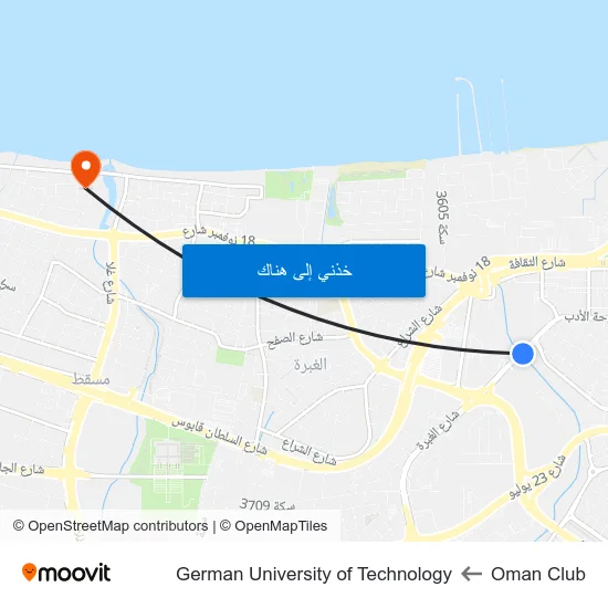 Oman Club to German University of Technology map