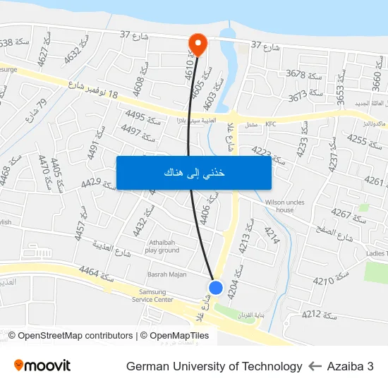 Azaiba 3 to German University of Technology map
