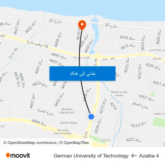 Azaiba 4 to German University of Technology map
