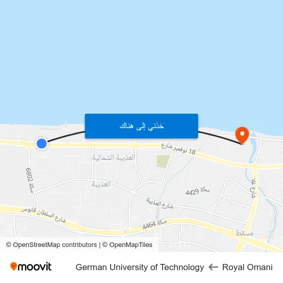 Royal Omani to German University of Technology map
