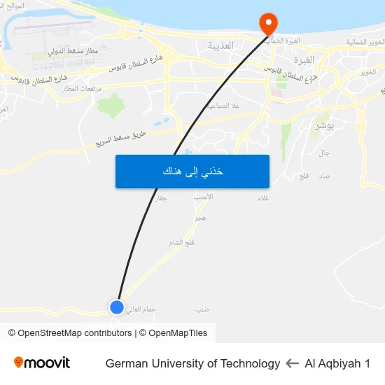 Al Aqbiyah 1 to German University of Technology map