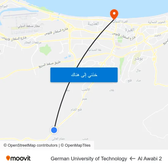 Al Awabi 2 to German University of Technology map