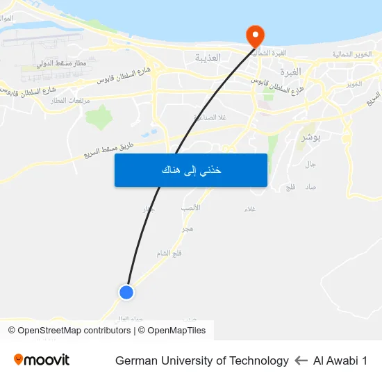 Al Awabi 1 to German University of Technology map