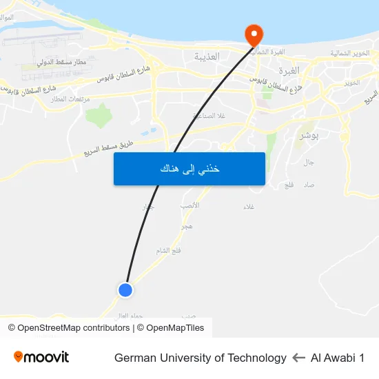 Al Awabi 1 to German University of Technology map