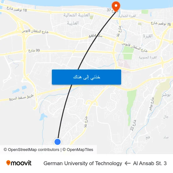 Al Ansab St. 3 to German University of Technology map