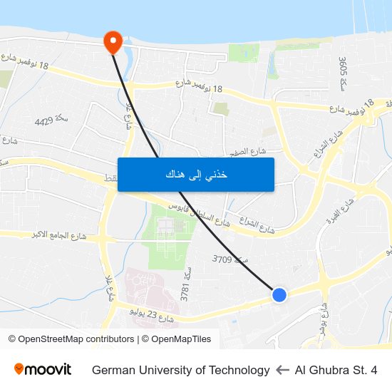 Al Ghubra St. 4 to German University of Technology map