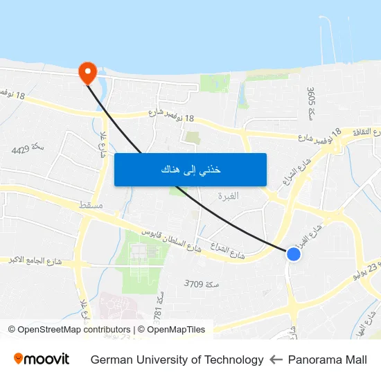 Panorama Mall to German University of Technology map