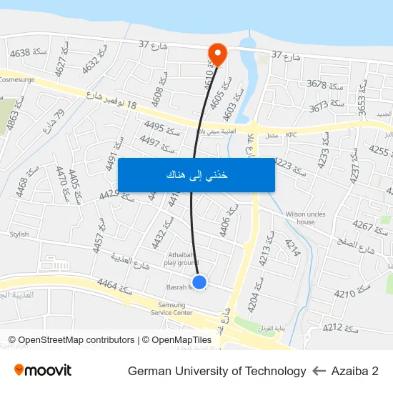 Azaiba 2 to German University of Technology map