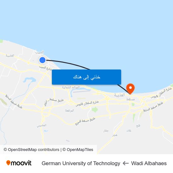 Wadi Albahaes to German University of Technology map