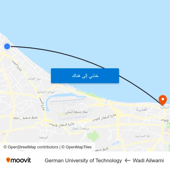 Wadi Ailwami to German University of Technology map