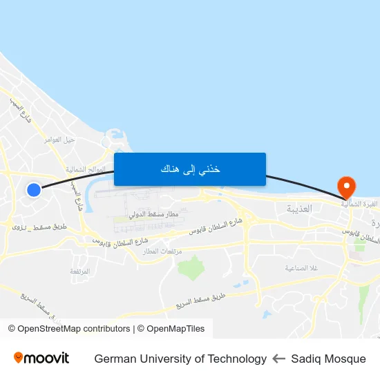 Sadiq Mosque to German University of Technology map