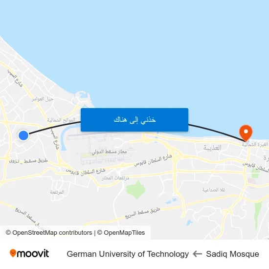 Sadiq Mosque to German University of Technology map