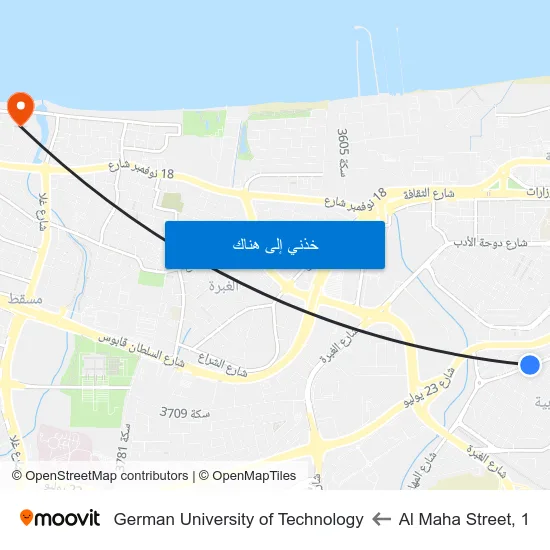 Al Maha Street, 1 to German University of Technology map