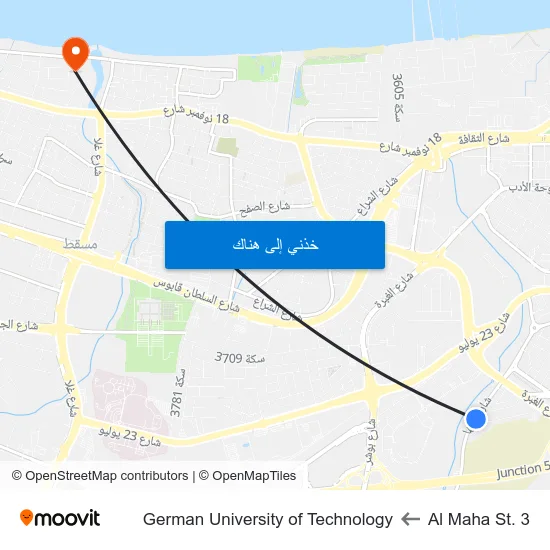 Al Maha St. 3 to German University of Technology map