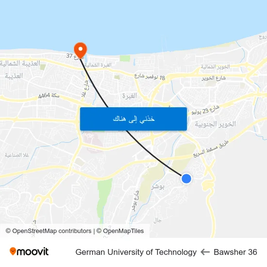 Bawsher 36 to German University of Technology map