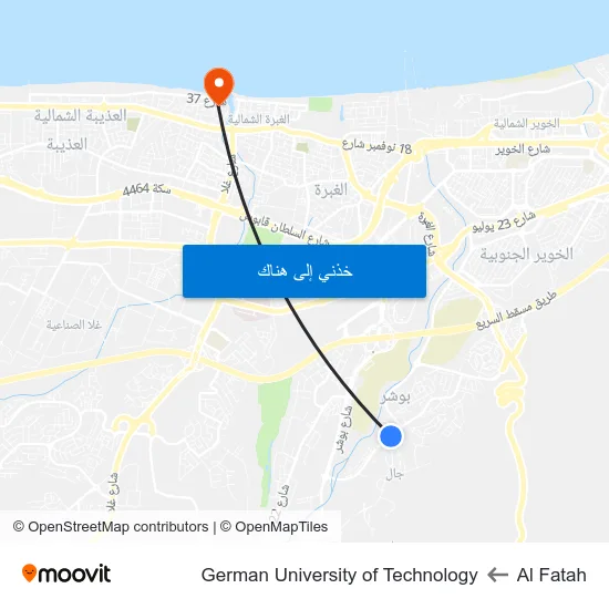 Al Fatah to German University of Technology map