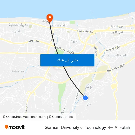 Al Fatah to German University of Technology map