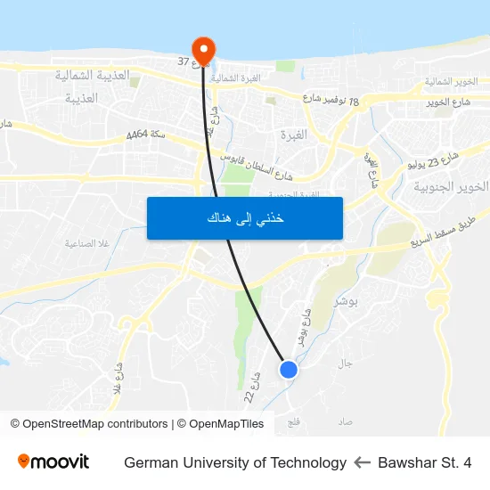Bawshar St. 4 to German University of Technology map