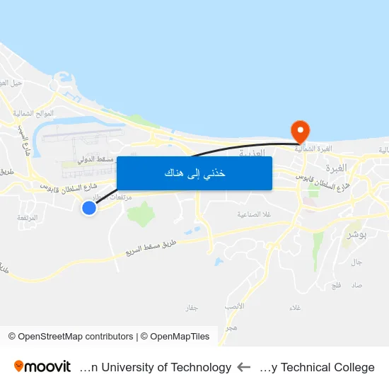 Military Technical College to German University of Technology map