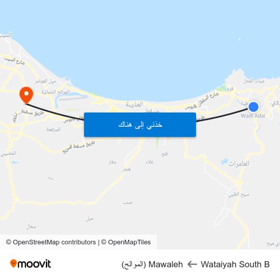 Wataiyah South B to Mawaleh (الموالح) map