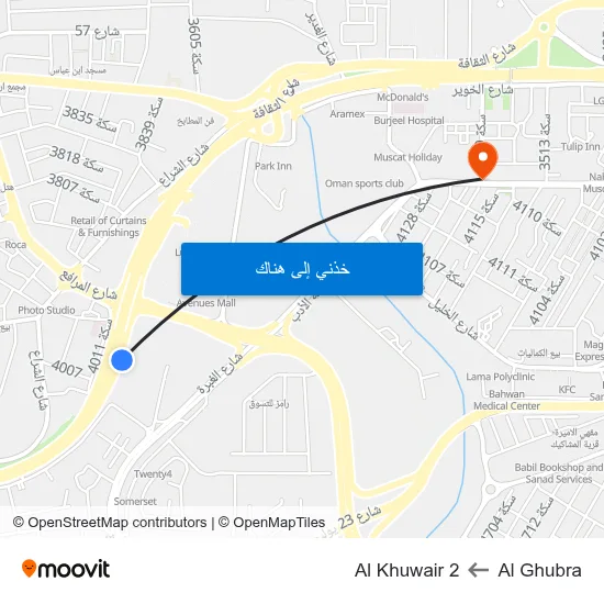 Al Ghubra to Al Khuwair 2 map