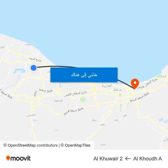 Al Khoudh A to Al Khuwair 2 map