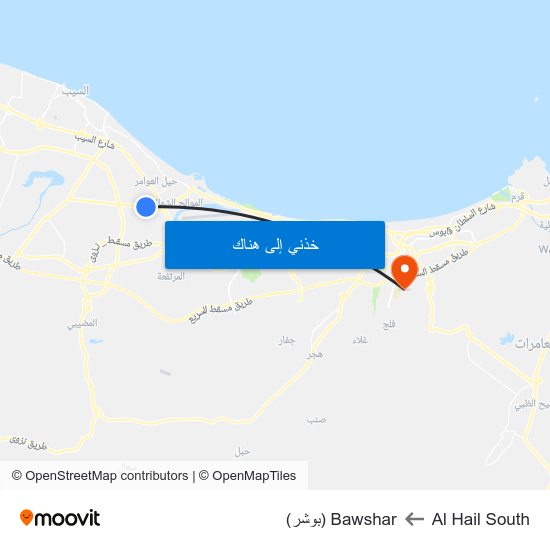 Al Hail South to Bawshar (بوشر) map