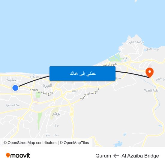 Al Azaiba Bridge to Qurum map