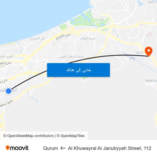 Al Khuwayral Al Janubyyah Street, 112 to Qurum map