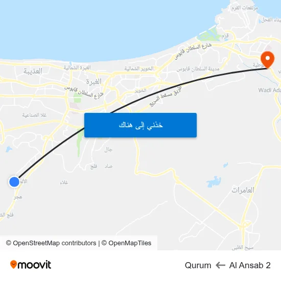 Al Ansab 2 to Qurum map