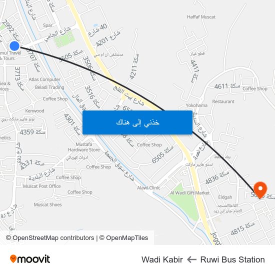 Ruwi Bus Station to Wadi Kabir map